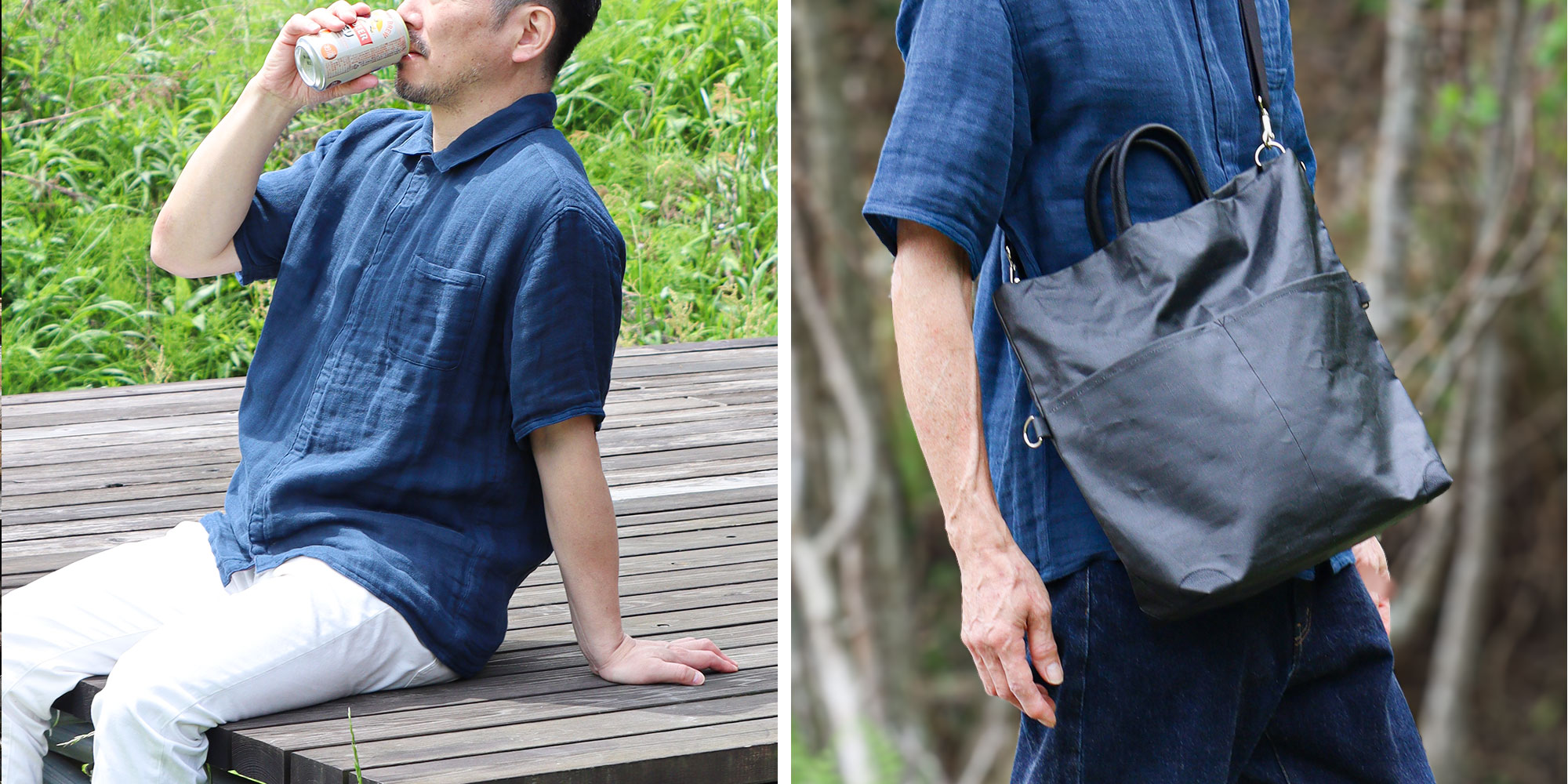 蚊帳襟付きシャツと蚊帳ステテコ