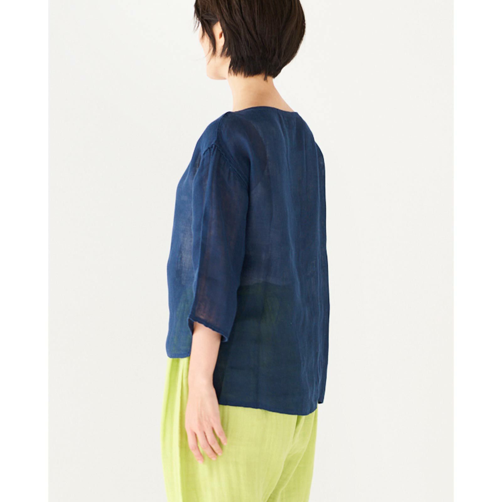 蚊帳ボートネックTシャツ鉄紺