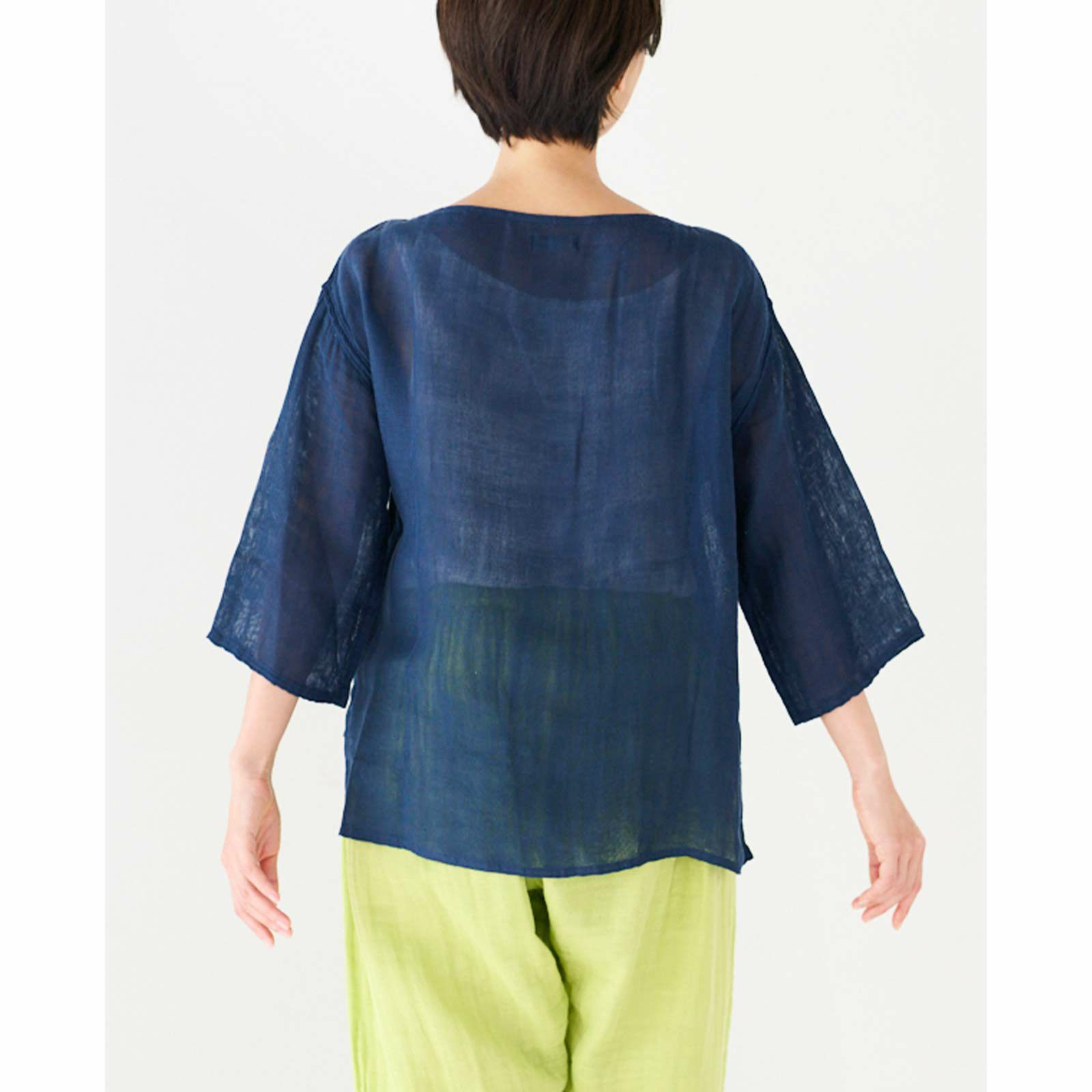 蚊帳ボートネックTシャツ鉄紺