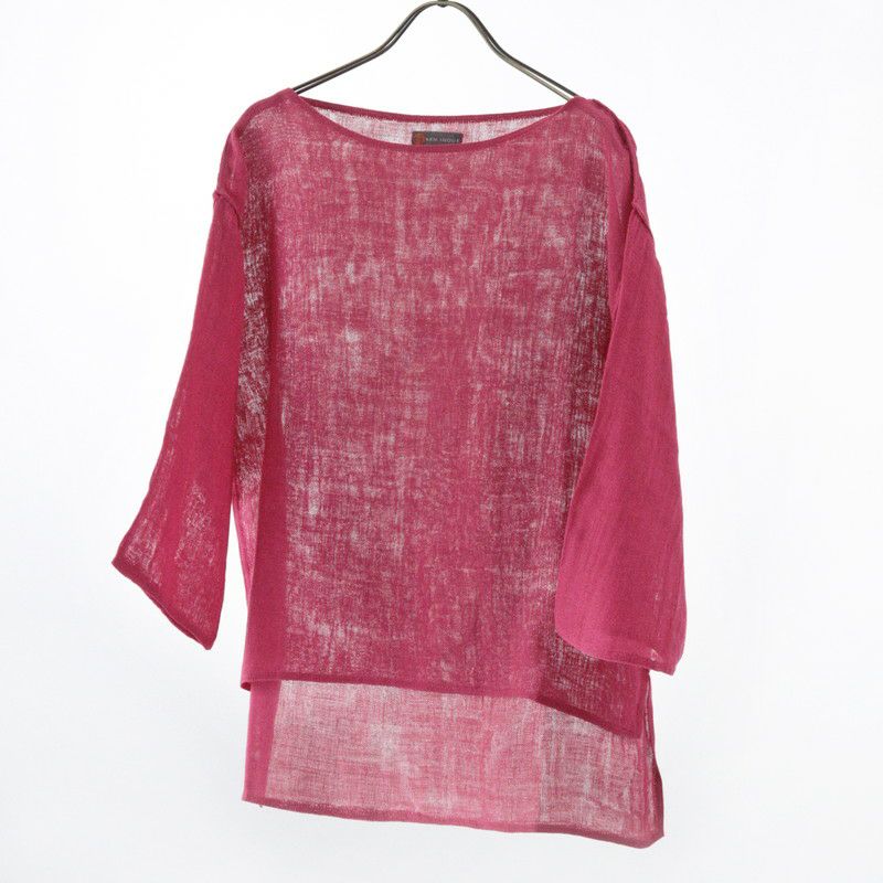 蚊帳ボートネックTシャツぼたん