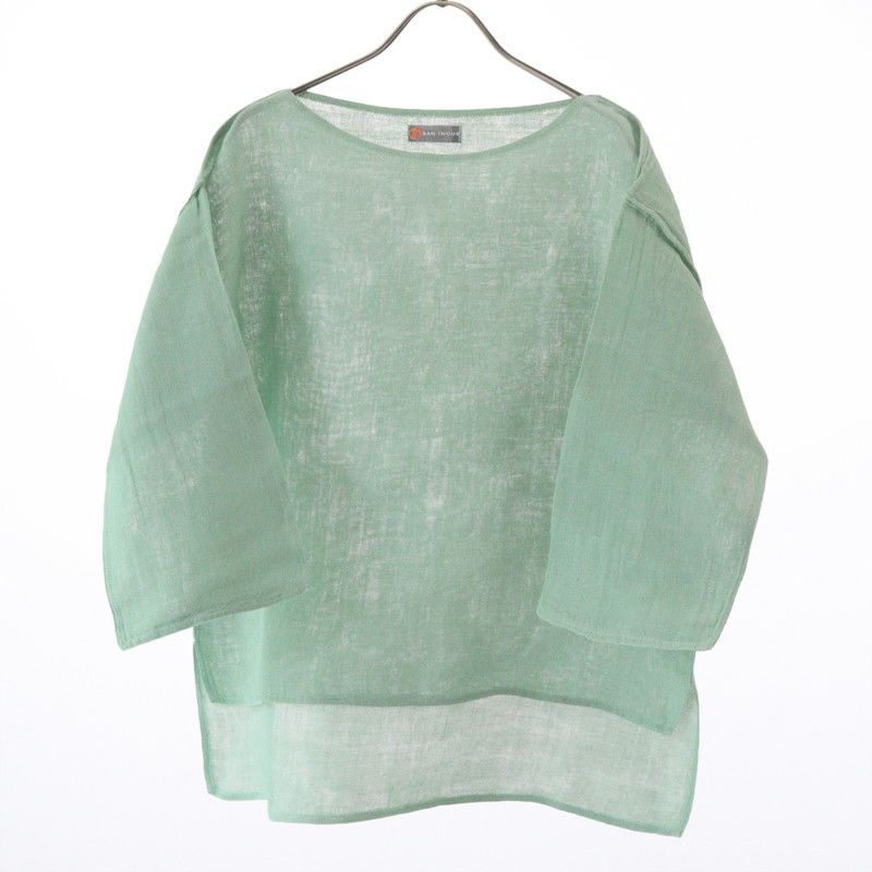 蚊帳ボートネックTシャツ青磁