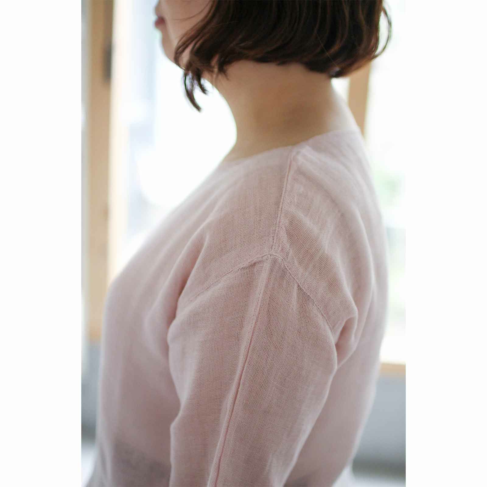 蚊帳ボートネックTシャツ肩から袖