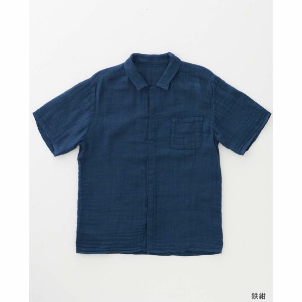 ネイビー 襟付き 半袖シャツ かや襟付きシャツ / 蚊帳の日常着｜BAN INOUE 公式